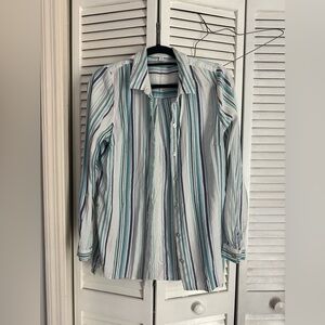 New Directions Green and White Casual Button Down Shirt